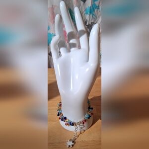 EUC Murano Glass Rainbow Microbead Silver Adjustable Autism Bracelet Jewelry